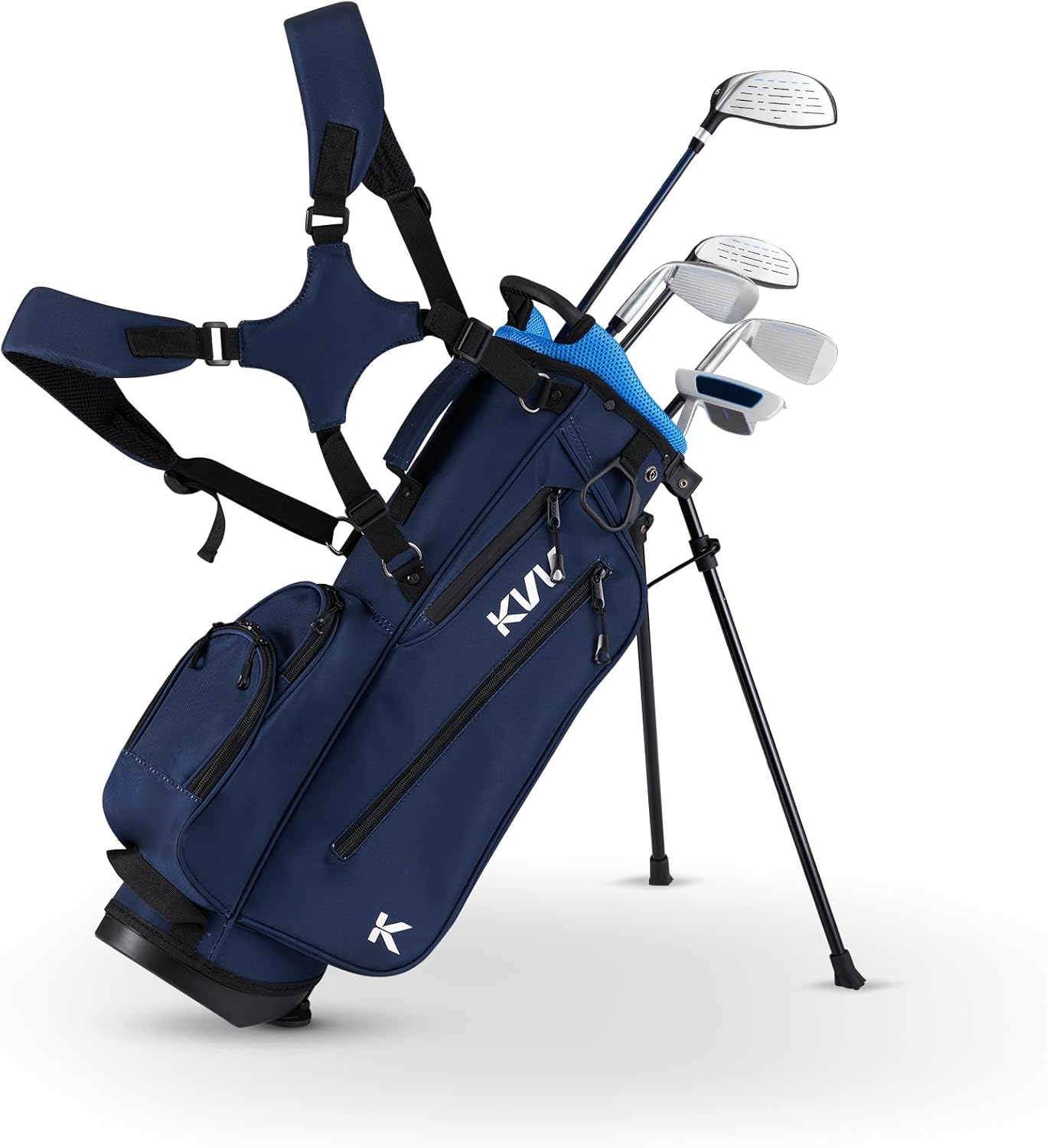 KVV Junior Golf Clubs Set Ages 3-5/6-8/9-12, Complete Kids Golf Set with Lightweight Stand Bag, Driver, Fairway, Hybrid, Irons, Wedge & Putter Right Handed for Girls & Boys