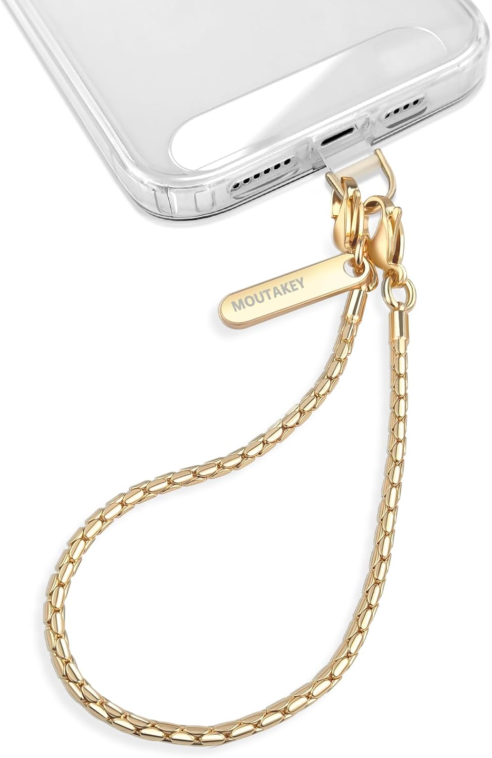 MOUTAKEY Phone Wrist Strap Metal Phone Chain Wristlet Detachable Cellphone Lanyard with 2 Tether Tabs iPhone Wrist Strap For Women iPhone Bracelet Wristlet for girls Shopping Traveling Party Walking