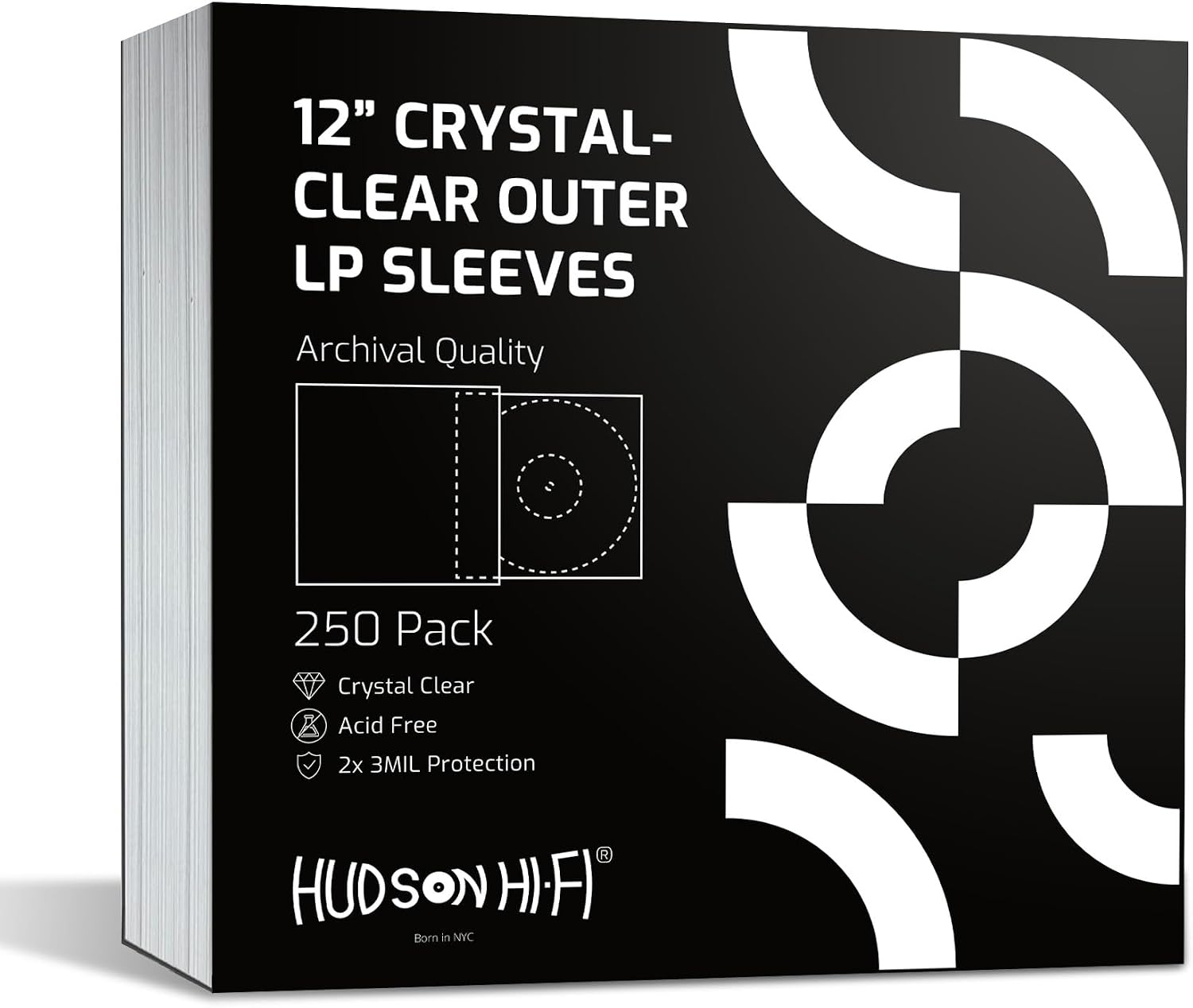 Hudson Hi-Fi Anti-Static Vinyl Record Sleeves - Durable Clear Disc Sleeves- Protect Your LP Albums from Scratches, Dust & Dirt - Acid-Free Rice Paper Disc Covers, 250x Outer Sleeves