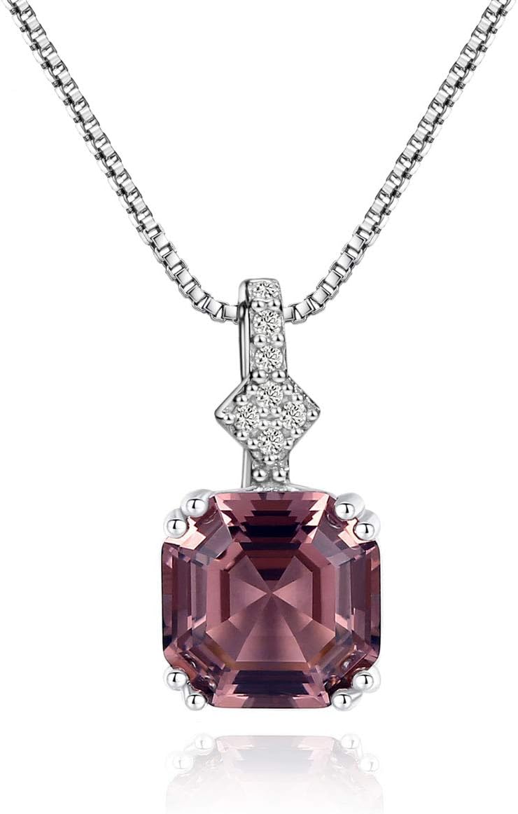 Michooyel S925 2ct Cubic Zirconia/Morganite Asscher Cut Pendant Necklace Sterling Silver Gemstone Necklace for Women