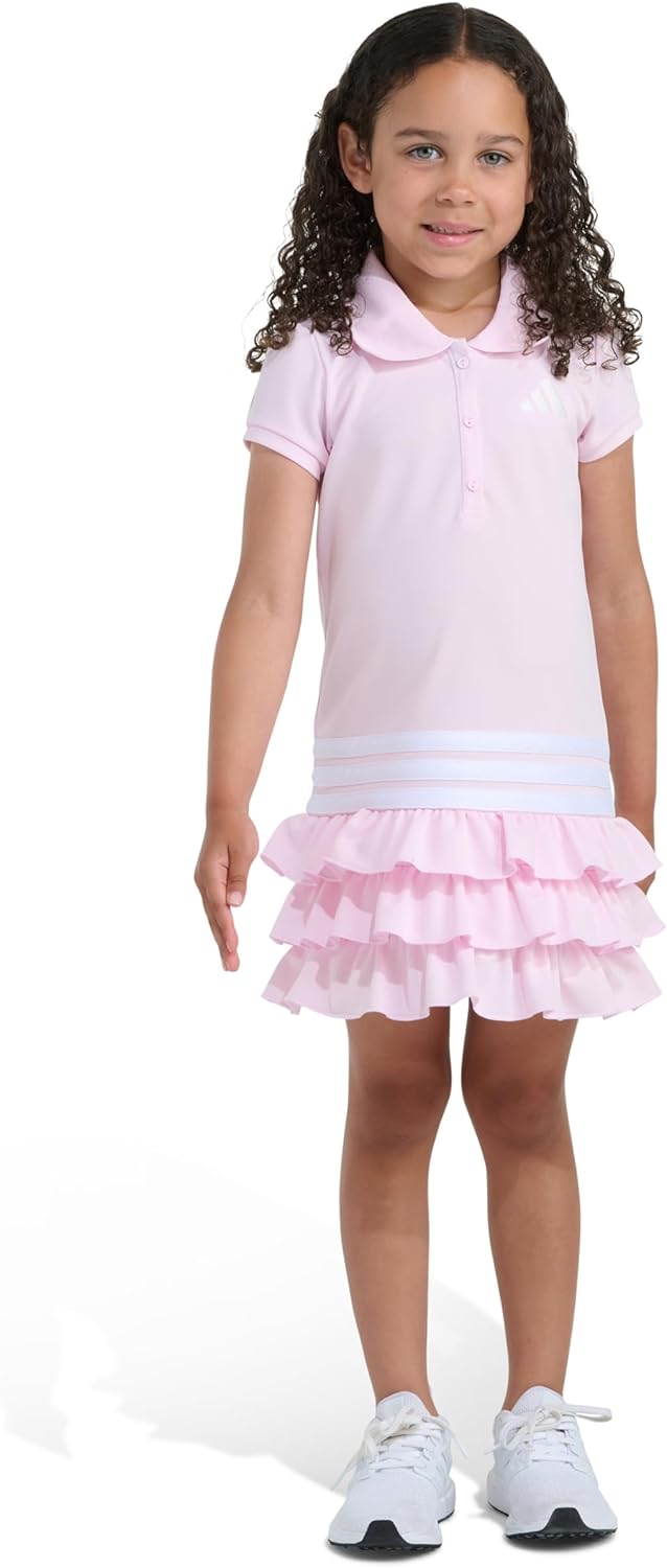 adidas Girls Short Sleeve Ruffle Polo Dress