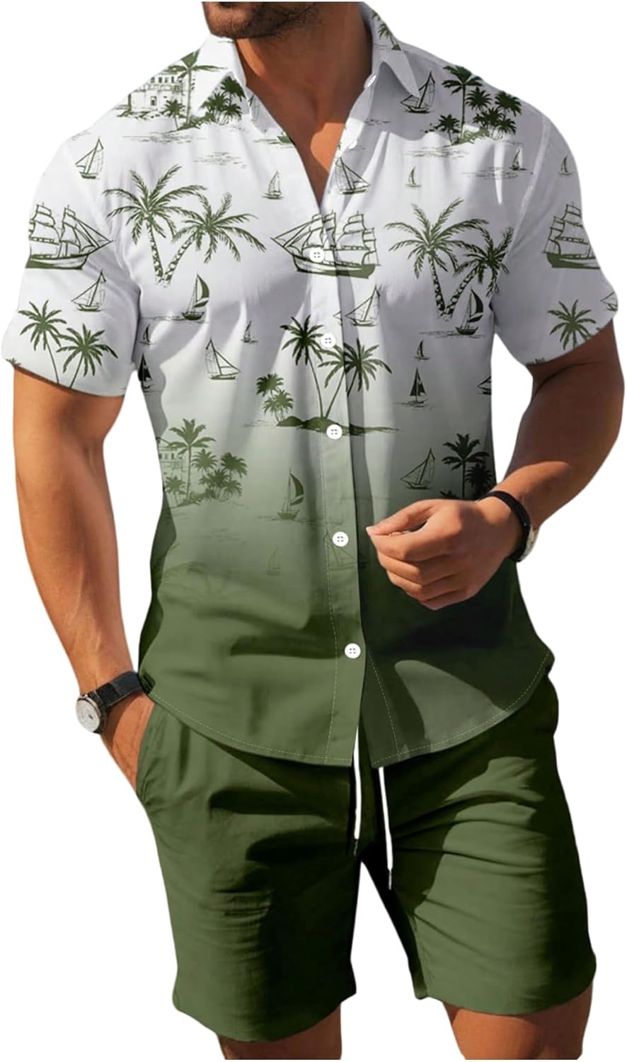 SOLY HUX Men's 2 Piece Outfits Button Down Short Sleeve Hawaiian Shirt and Shorts Set Summer Beach Vacation Clothes