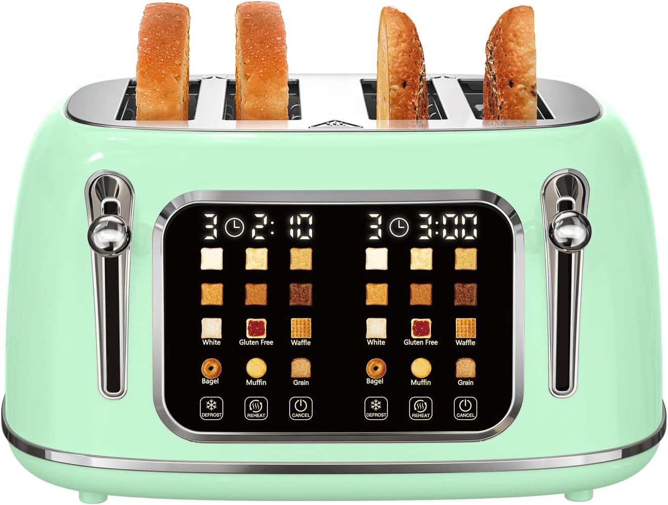 Mecity Toaster 4 Slice, Touch Screen Wide Slot Retro Toaster For Breads Bagel Muffin Waffle, House Warming Gift New Home, 120V 1650W, Light Green