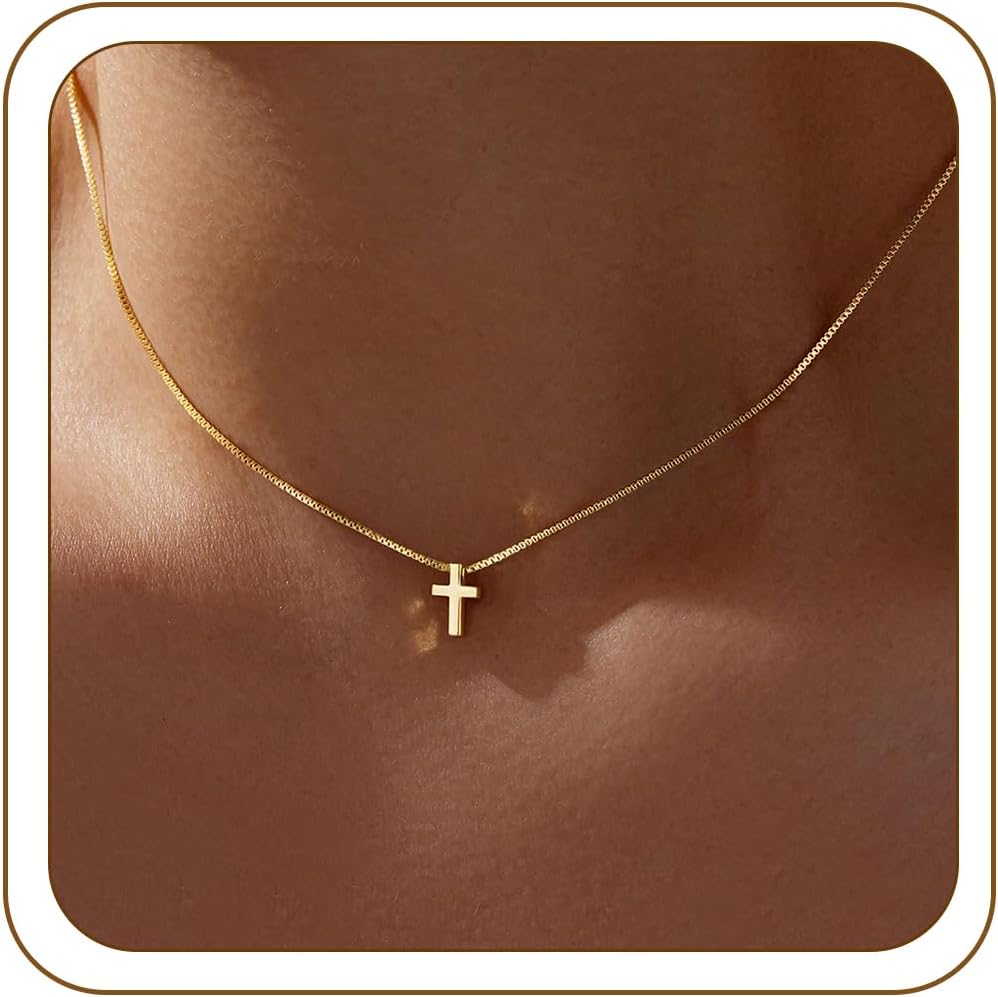 Graduation Gift for Her 2026 Cross Necklace for Women Teen Girls, Dainty 14K Gold Silver Plated Cross Choker Jewelry Non Tarnish Waterproof Cute Simple Small Necklace Christian Baptism Religious Faith