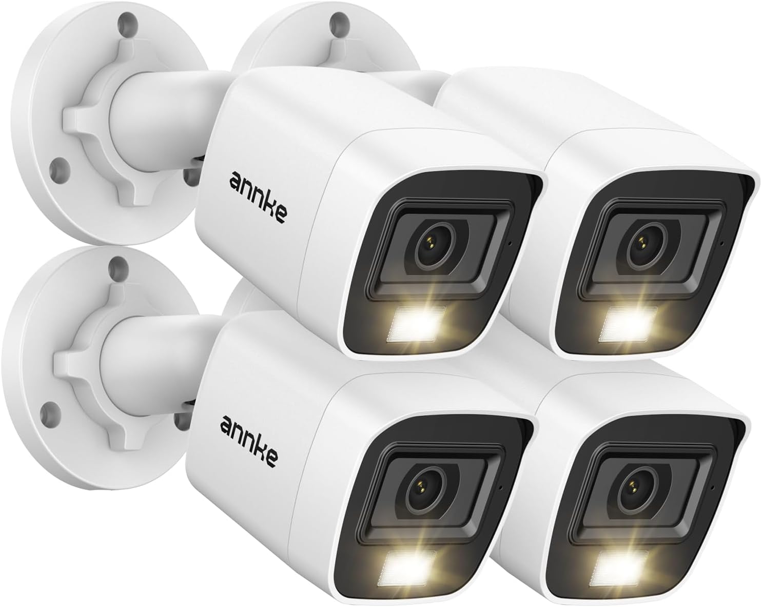 ANNKE 4-Pack 2MP/1080P 1920TVL Analog Outdoor Security Camera Kits, White | HD TVI Add-on Wired CCTV Bullet Cameras, Smart Dual Light, IP67 Weatherproof Housing, Digital WDR, Home Surveillance