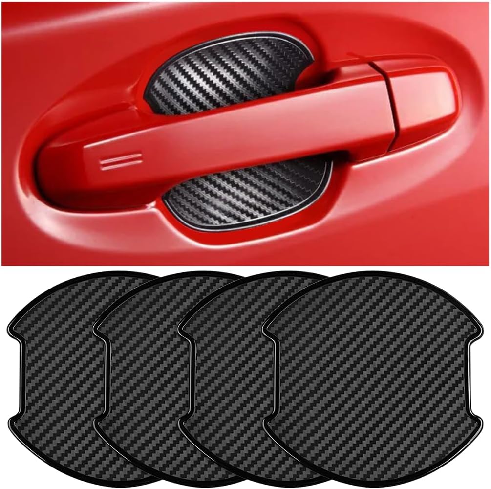 Mandark Car Door Handle Cup Scratch Protector, 4PCS 3D TPU Carbon Fiber Vehicle Door Bowl Sticker, Automotive Door Handle Paint Protective Film Cover Accessories, Universal for Most Cars (Large)