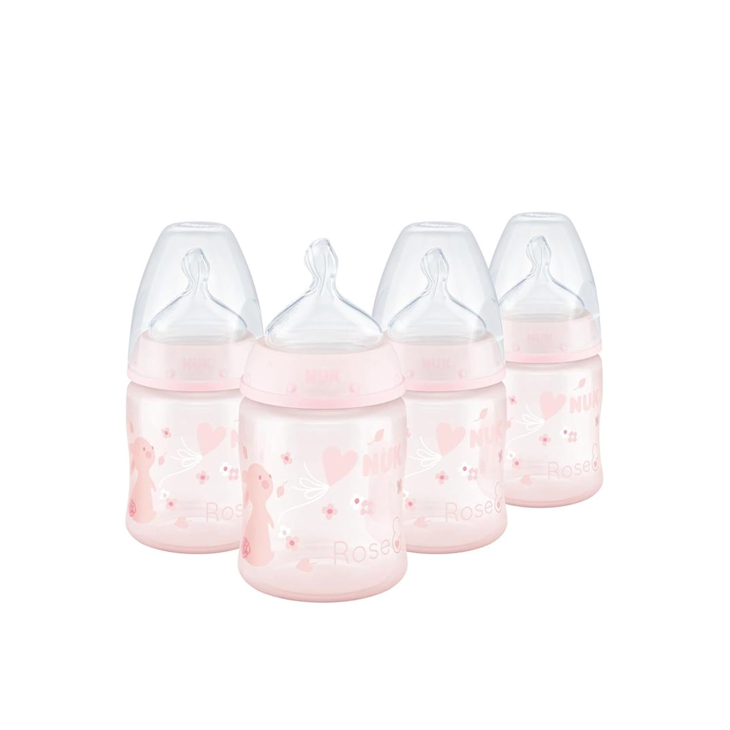 NUK Smooth Flow Anti Colic Baby Bottle, 5 oz, 4 Pack, Pink Bunnies,4 Count (Pack of 1)