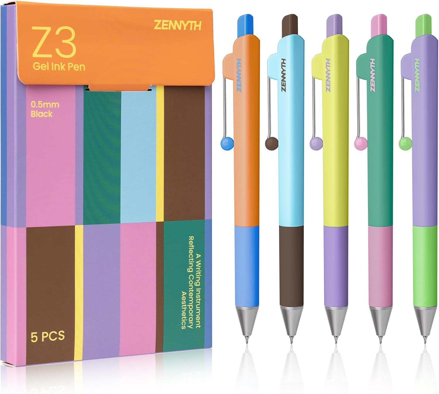 YOXMJDB Gel Pens, 5 Pcs 0.5mm Black Ink Fine Point Pens Quick-Drying Retractable Pens with Diamond-Shaped Barrel, Smooth Writing Pens for Journaling & Note Taking (5 Pcs Z3 Color-Block)