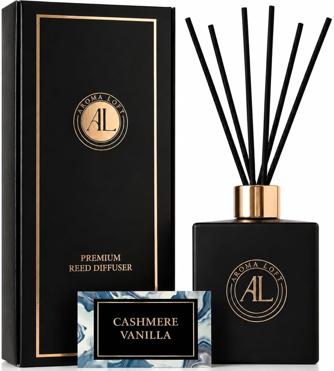 Black Reed Diffusers for Home | Premium Fragrance Diffuser | Reed Diffuser Sticks in Oil Set with Cashmere Vanilla Scent | Smell Good Stuff | Long-Lasting Oil for Bathroom & Office (5 oz)