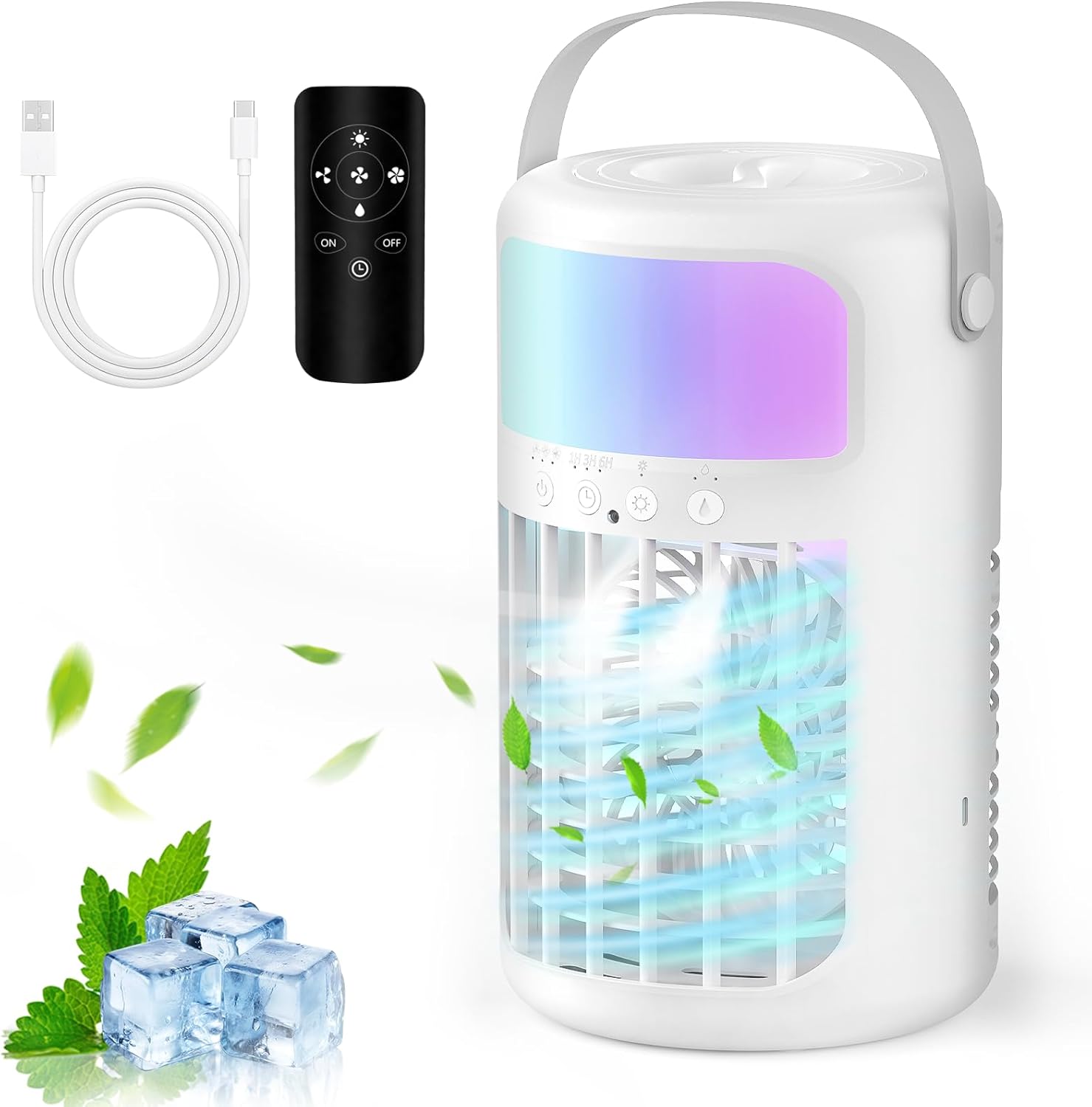 Portable Air Conditioners, Evaporative Air Cooler, 4-in-1 Portable AC Fan, 1500ML Tank, 3 Speeds & 2 Mist Modes, Remote, USB-C Cooling for Bedroom Office Camping