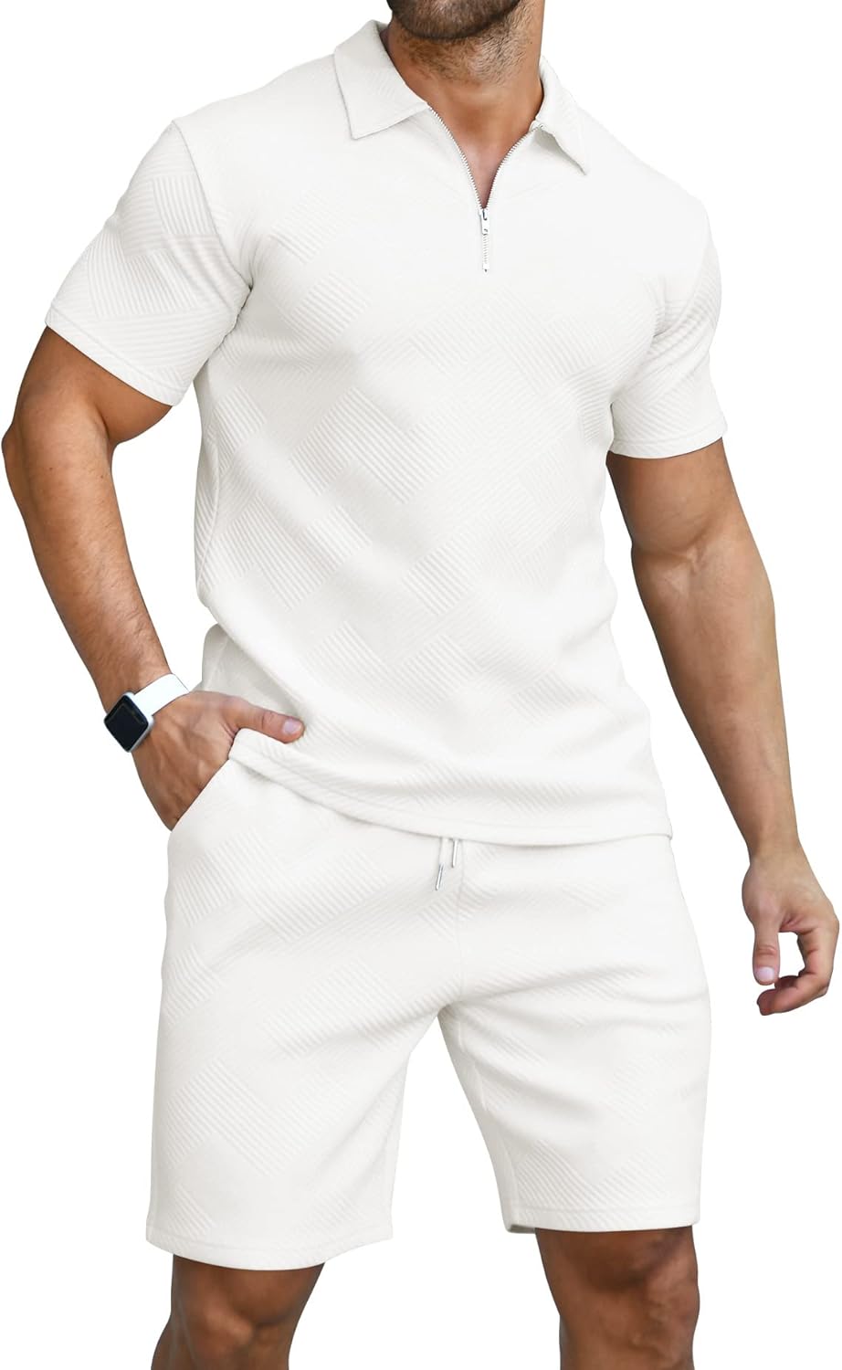 KUYIGO Men's Shorts Set Summer Outfits Fashion Casual 2 Piece Tracksuit | Men's Polo Shirt and Shorts Set, Short Sleeve Athletic Sport Suit，Great for Leisure, Vacation, Cruise, Sports