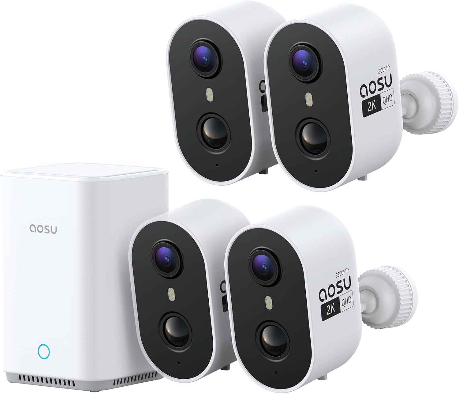 aosu 2K Battery Security Cameras Wireless Outdoor System, 4-Cam-Kit | True 2K HD with 6X Zoom, Full Color Night Vision, 4-View Live, Cross-Camera Tracking, PIR + AI Human Detection, Easy Setup
