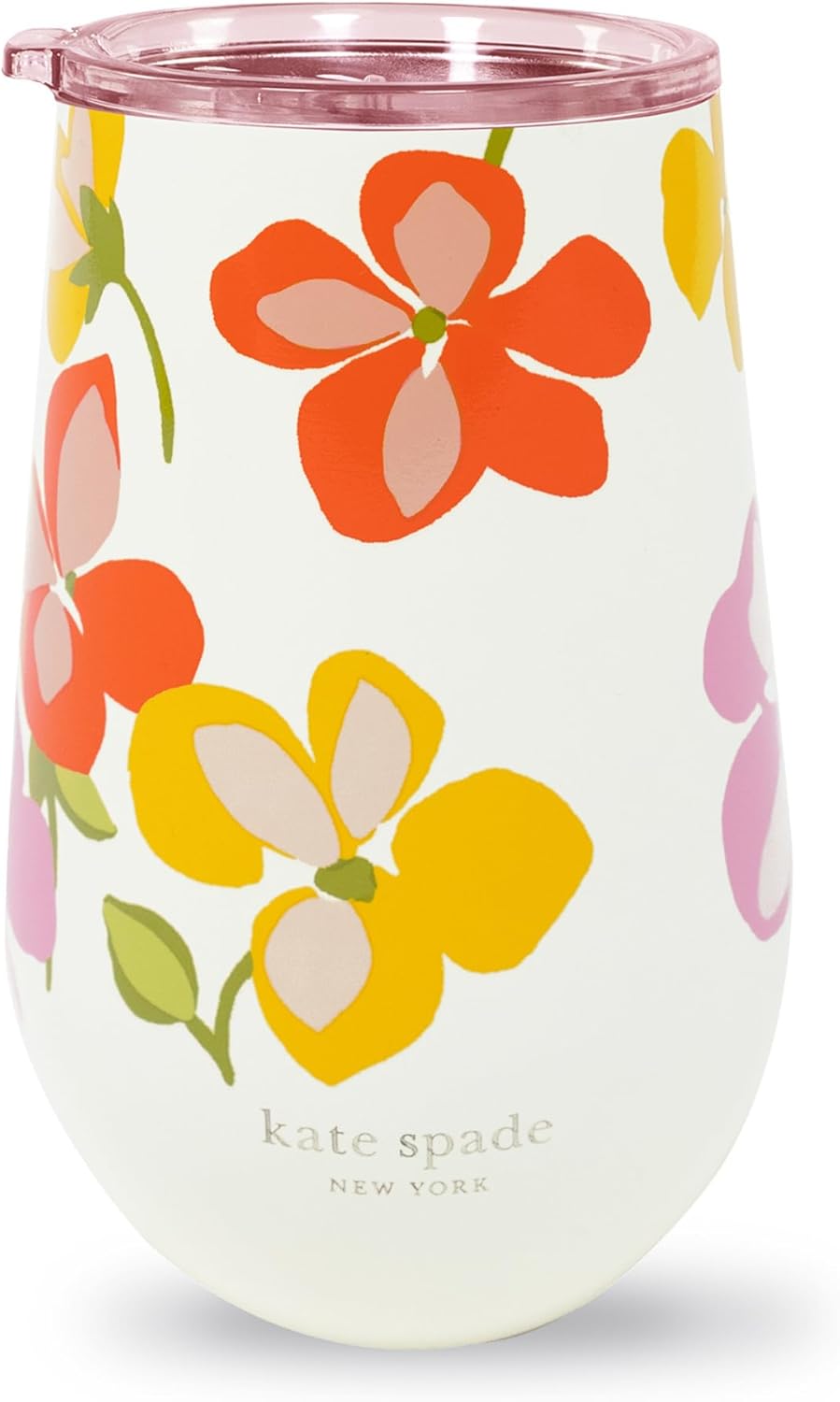 kate spade new york 16 oz Insulated Wine Tumbler, Spring Pansies | Floral, Double Wall, Stainless Steel Drink Cup with Sliding Acrylic Lid for Wine, Cocktails, and Water