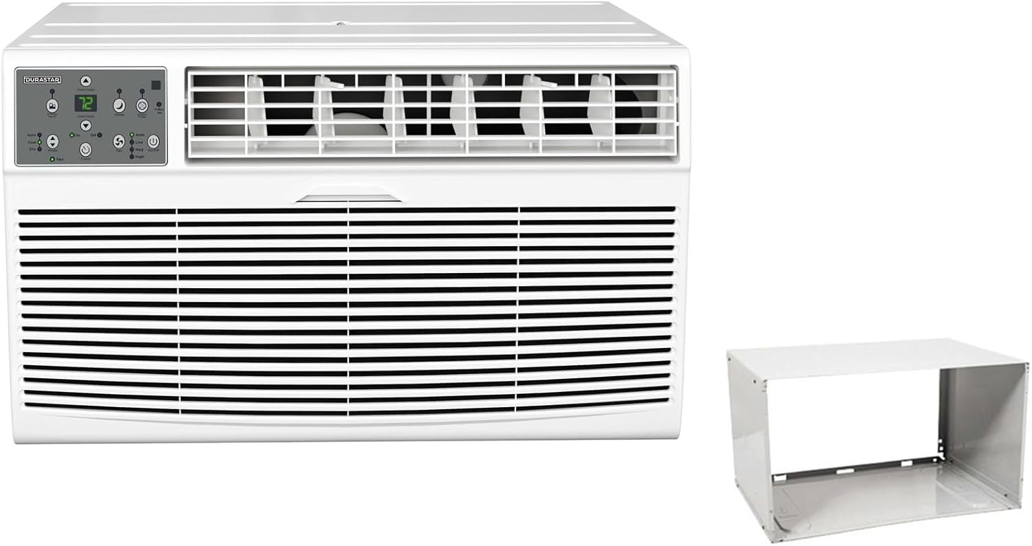Durastar DRTAC101XNA1SLV 10,000 BTU 115V Through the Wall Air Conditioner and Wall Sleeve - White | Coverage area 400-450 square feet, Remote Included
