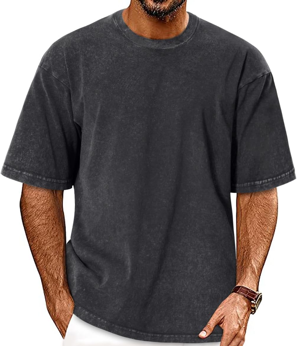 Oversized Tshirts for Men Short Sleeve Vintage Washed Basic Loose Tees 2026