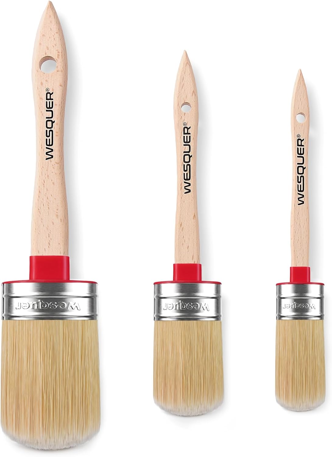 Wesquer 3 Pcs All in One Chalk & Furniture Oval Paint Brush | Round paint brush for chalk paint wax & stencil work. Versatile wax brushes for chalk painting.