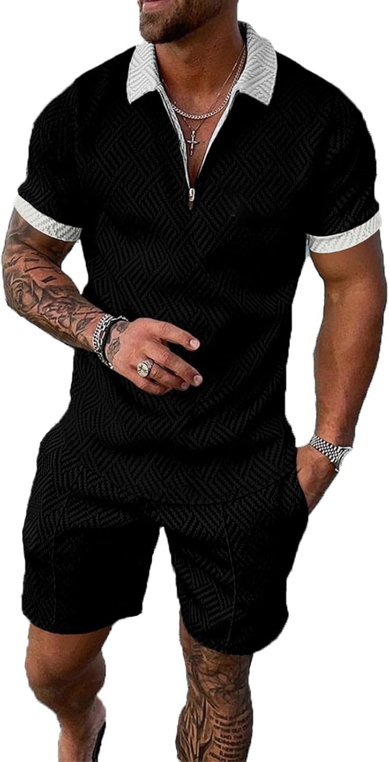 Kubsid Men Track Suits 2 Piece Set Summer Casual Outfits Fashion Polo Shirts Short Sleeve and Shorts Set Vacation Clothes