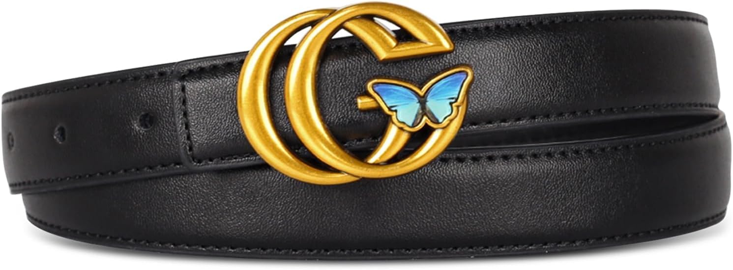 Aurolran Women's Designer Leather Belt with Gold Buckle, Fashion Waist Accessory for Jeans & Dresses, Great Gift Idea for Her