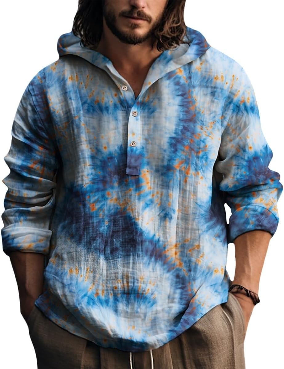 ZOCANIA Abstract Art Long Sleeve Hooded Shirts Vintage Tshirt Button Down Shirt Casual Tops for Spring Beach Yoga Tshirts