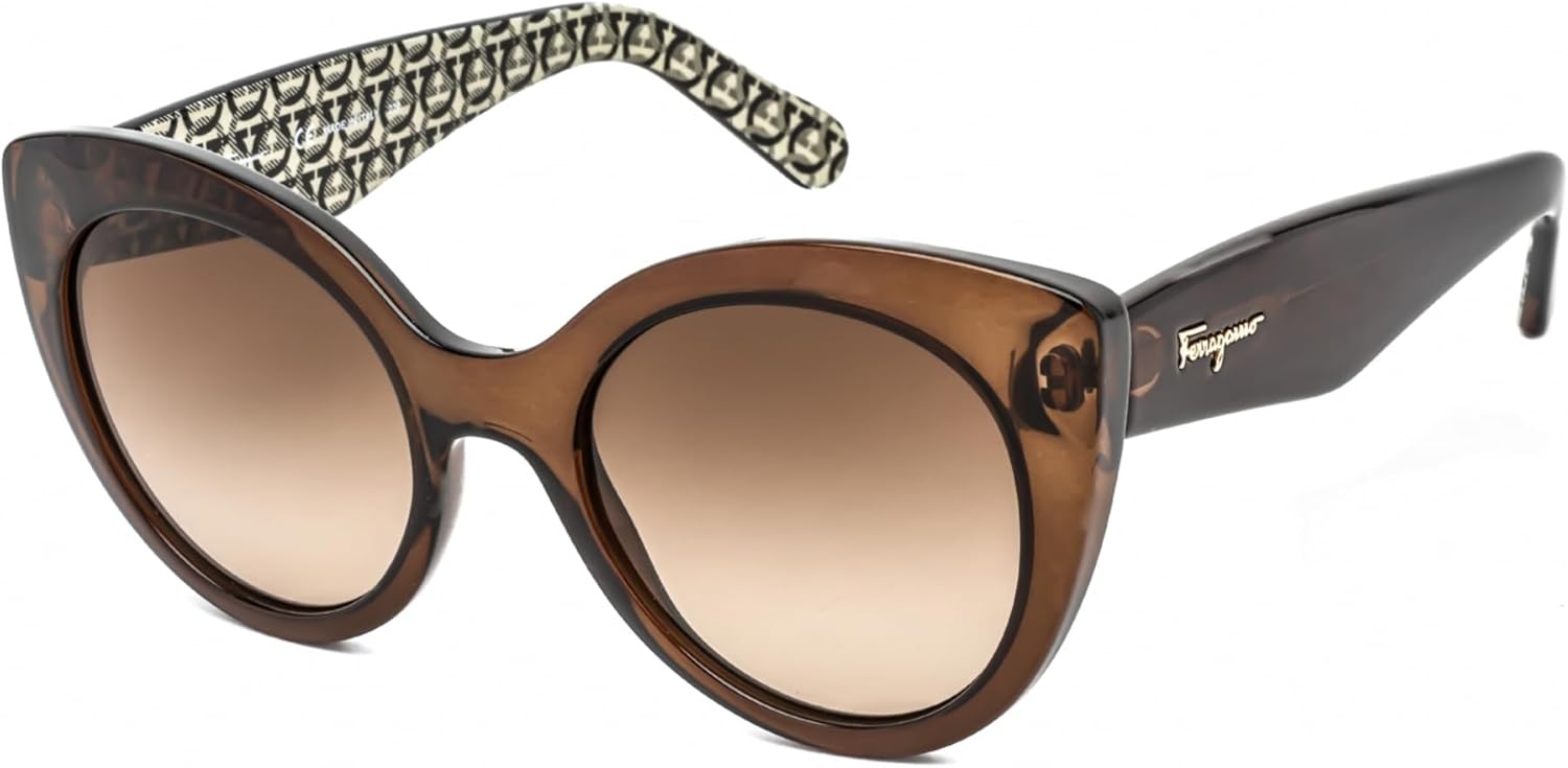 Salvatore Ferragamo Sunglasses Cat Eye Full Rim, Transparent Brown Frame and Brown Gradient Lens SF964S210