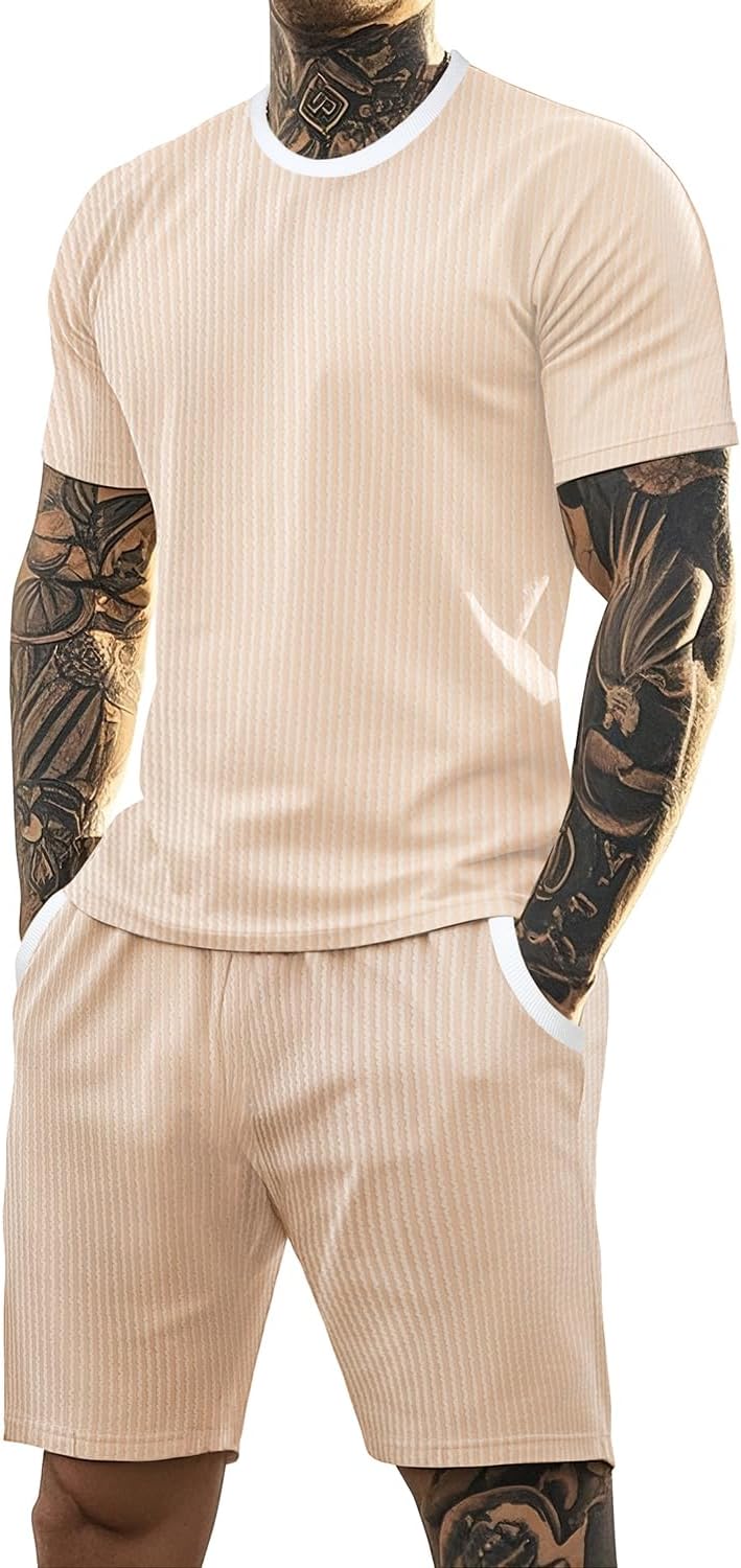 GINGTTO Mens Short Sets 2 Piece Outfits Summer Casual Tracksuits knit Set Vacation