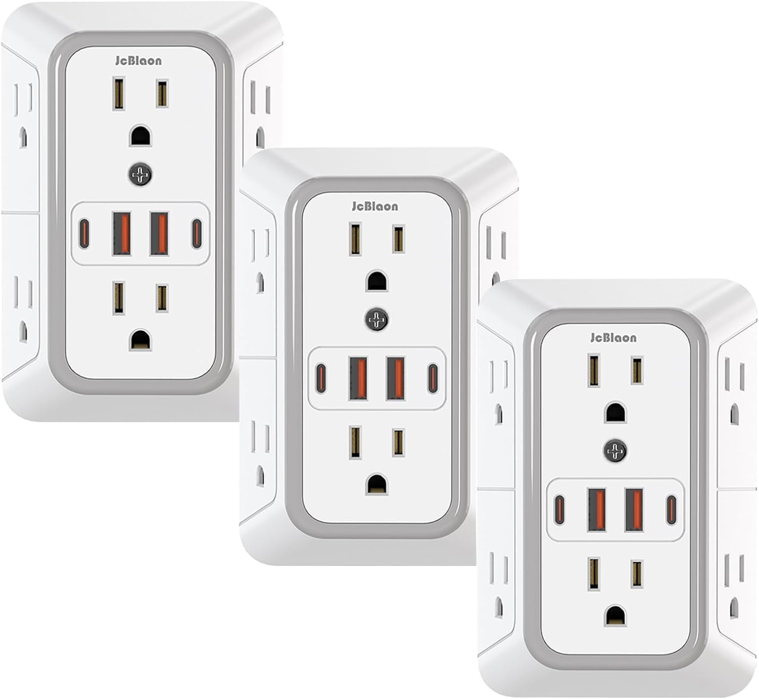 3 Pack Surge Protector Outlet Extender, 6 Outlet Splitter with 4 USB Ports (2 USB C), Multi Plug Wall Outlet 1050J Power Strip, USB Wall Charger for Home Office Kitchen Travel-ETL