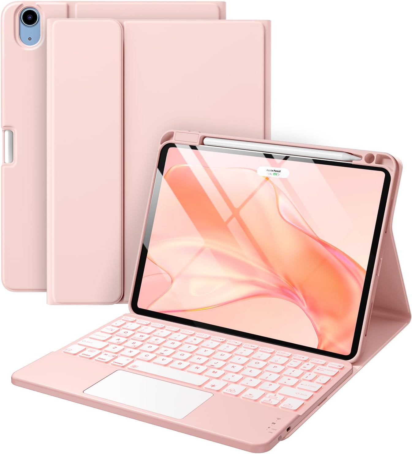 Harvopu for iPad Air 11 Inch & Air 5th/ 4th Generation Case with Keyboard | Multi-Touch Trackpad, 7-Color Backlit, Detachable Folio Keyboard Cover for Air 11-inch M4/M3/M2, Air 5/Air 4, Light Pink