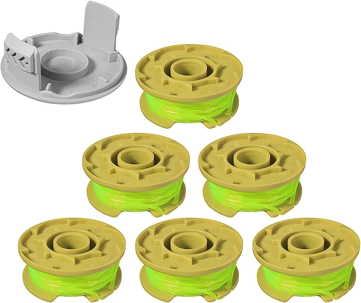 AC80RL3 11ft 0.080" Replacement Trimmer Spool for Ryobi One Plus 18v 24v and 40v Cordless Trimmers Line Refills Weed Wacker Auto-Feed Twist Single Line Parts(6 Spool,1Cap)