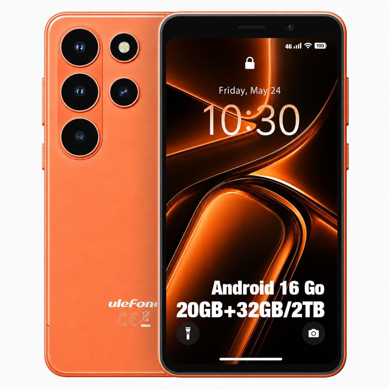 Ulefone Note 22 Compact Unlocked Smartphone, Android 16 Go 4G Cell Phone | 20GB RAM (3GB+17GB virtual), 32GB ROM, 2TB expandable, removable 3000mAh battery, Dual SIM, Face Unlock, USB-C, Cosmic Orange