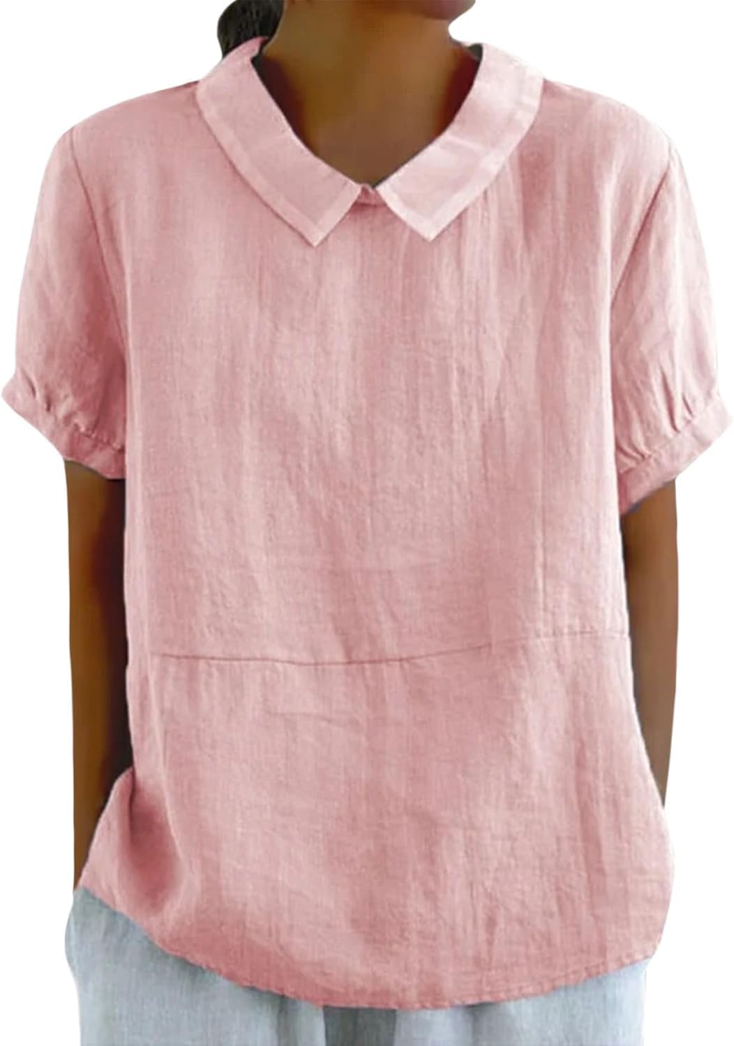 Cotton Shirts for Women Cute Collared Tops Summer Lightweight Short Sleeve Tunic Tshirts Business Work Casual Blouses