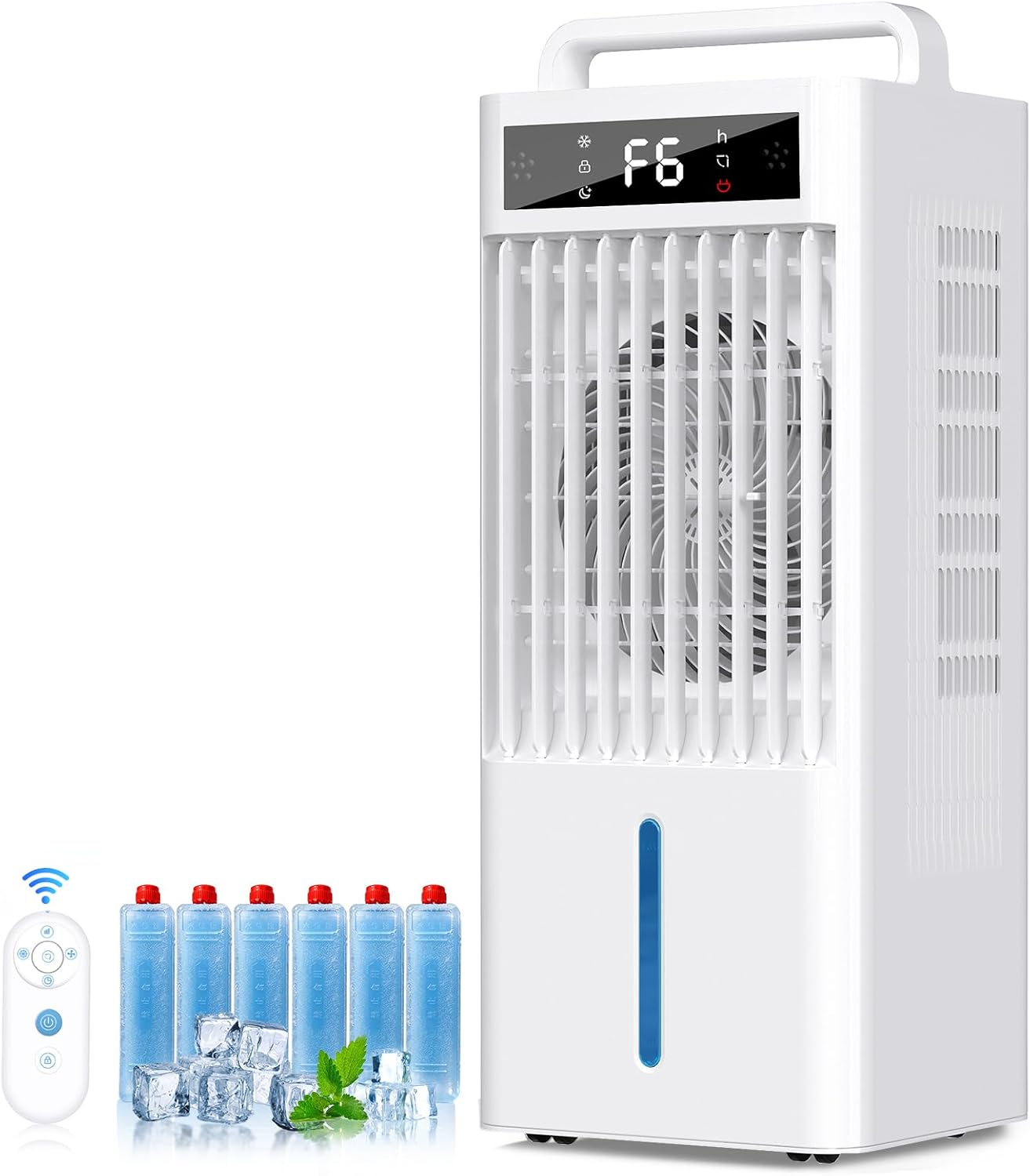 Feculs Portable Air Conditioners, 4-IN-1 Swamp Cooler, Evaporative Air Cooler, 6 Speeds & 3 Modes, 3-Gal Water Tank for Cooling, 15-20 FT/S Remote Control, Portable Air Cooler Fan for Indoors