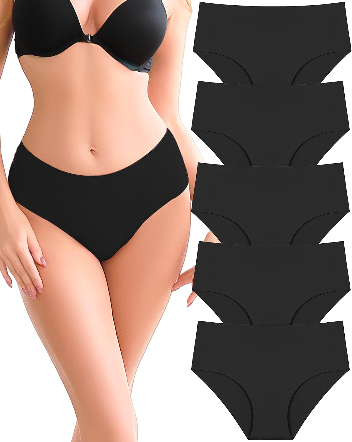UNDER THE SEA Seamless Underwear for Women Plus Size Mid Rise Lingerie Brief Sexy No Show Panties Womens Cheeky 5 Pack XS-3XL