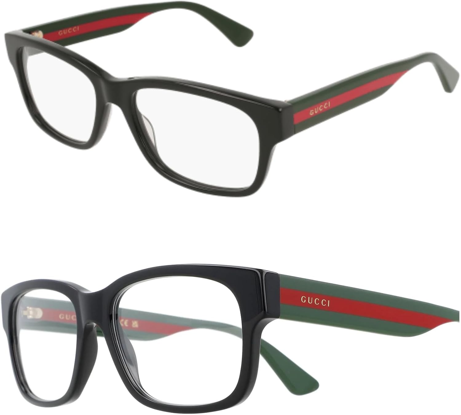 Gucci Rectangular Eyeglasses GG0343O 007 Black/Green/Red 57mm 0343