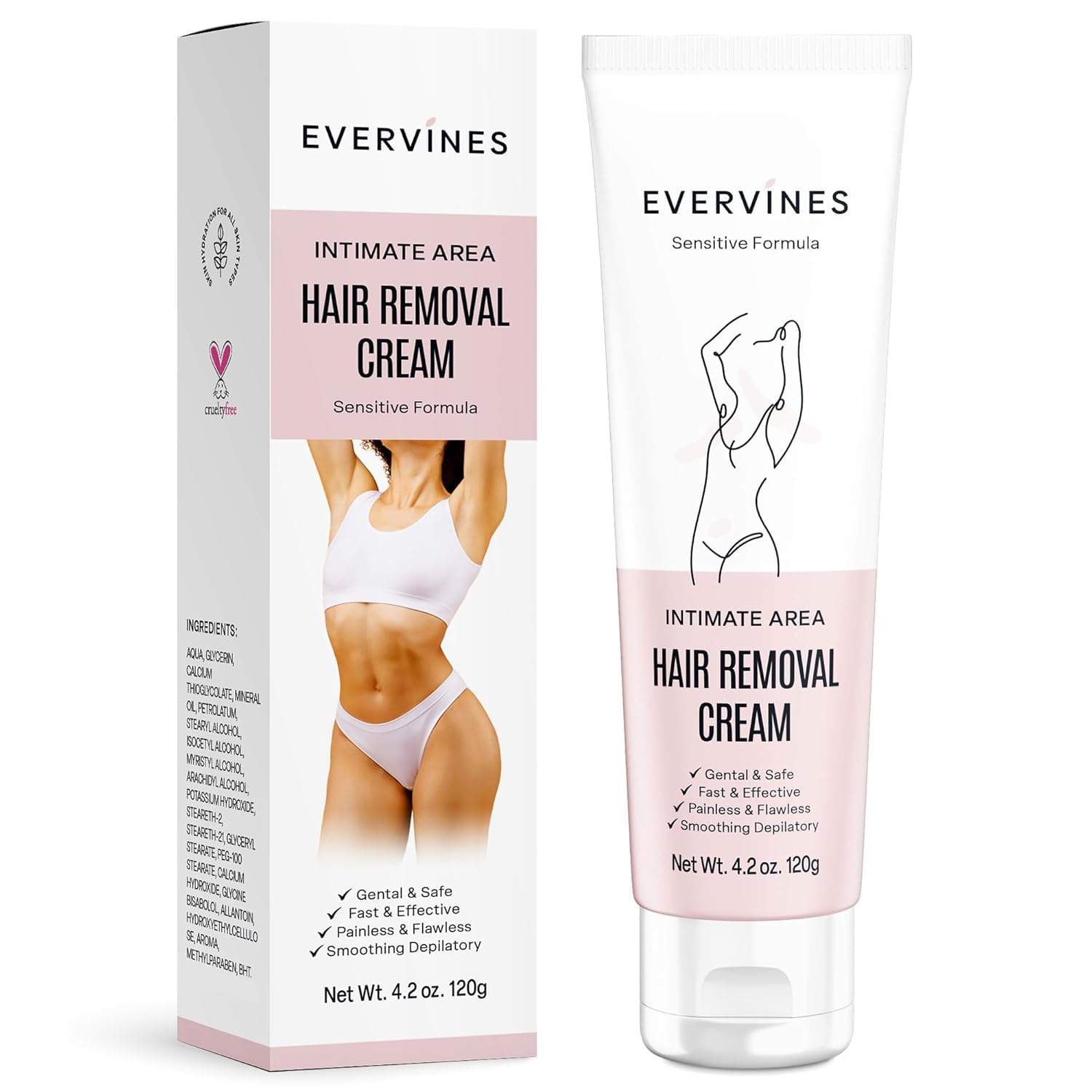 Hair Removal Cream for Women: Gentle Depilatory Cream, 4.2 oz | Hair Remover Fast & Painless Depilatory for Bikini Pubic Legs Arms Underarms Travel & Home Use with Scraper