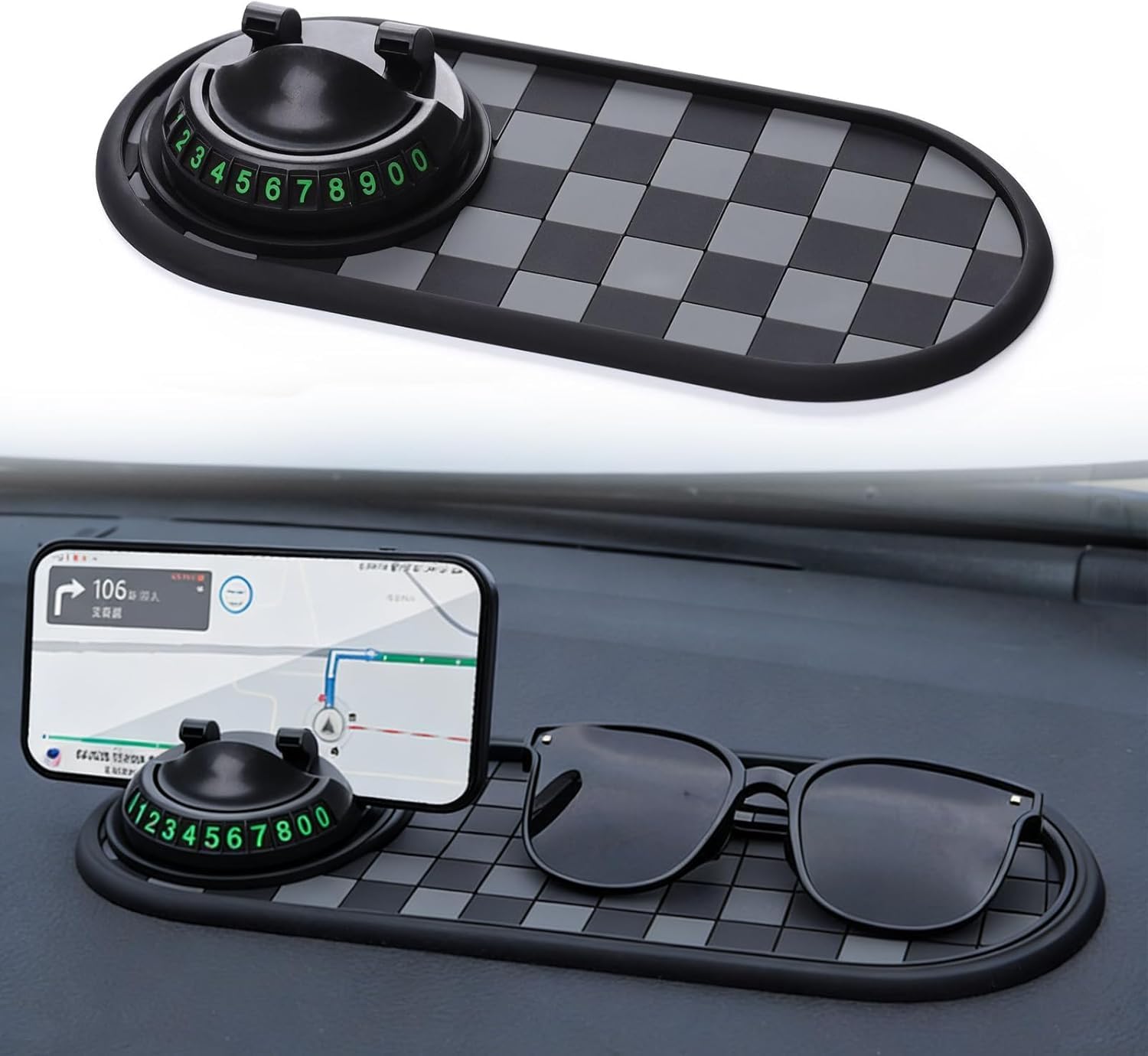 Panmall Multi Functional Anti-Slip Car Phone Mat with 360° Rotating Phone Holder, Car Dash Non Slip Mat Cell Phone Holder, for Phones, Sunglasses, and Daily Essentials-Black
