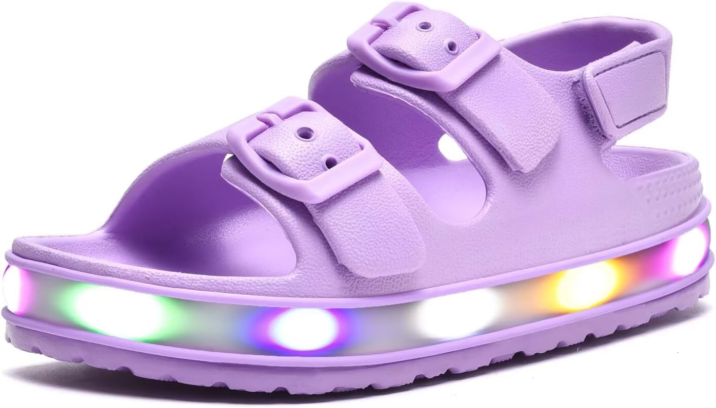 GULAKY Toddler Sandals Girls Boys Light up Double Buckle Sandals Children's Adjustable Back Strap Water Sandal Kids Beach Shoes