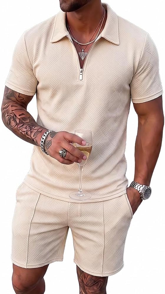 Mens Summer Track Suits 2 Piece Shorts Sets Short Sleeve Sweatsuit casual Outfits Polo Shirts