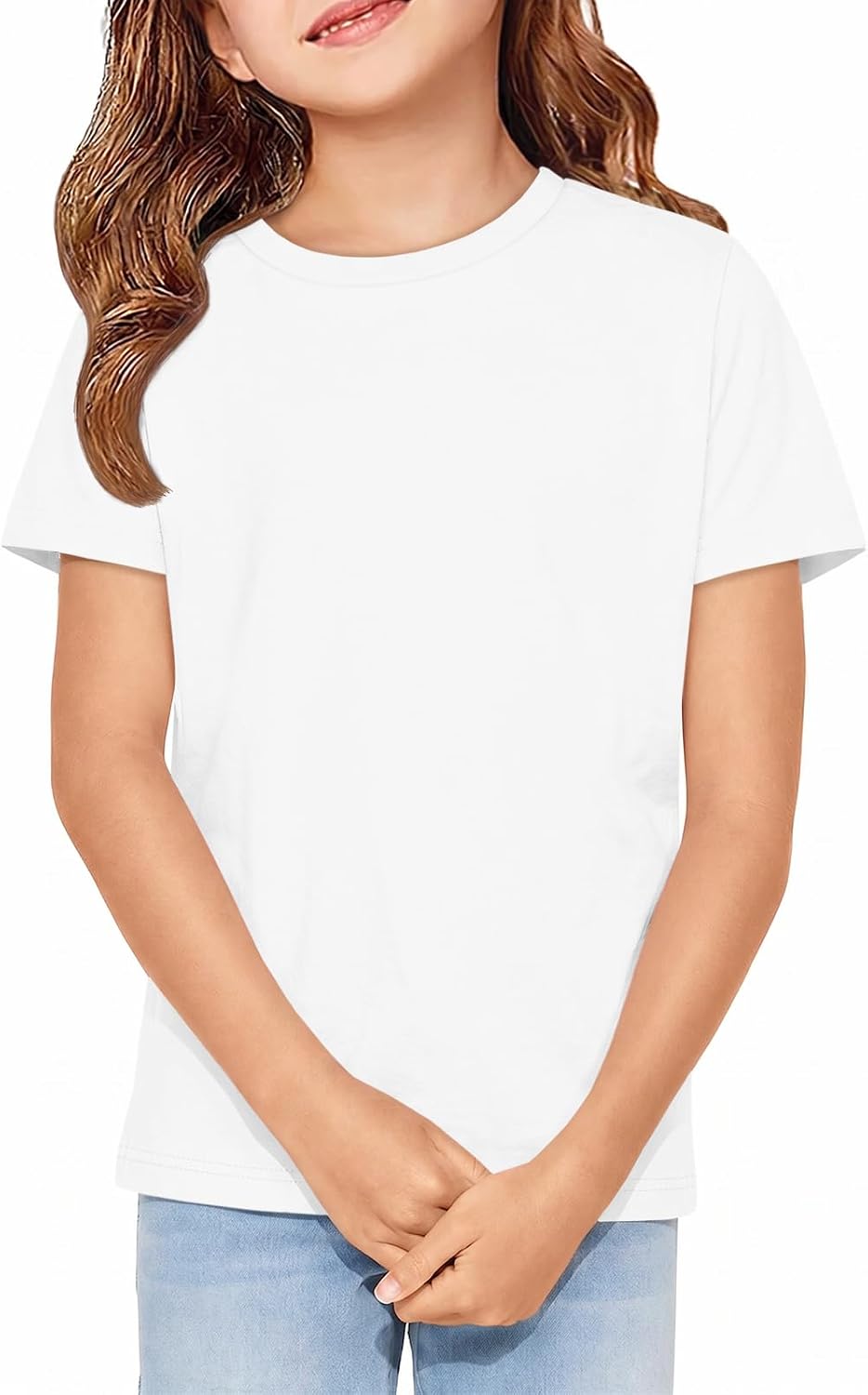 ZDC Girls Short Sleeve Shirts Kids Crewneck T-Shirts 5-14 Years | Kids Plain T Shirts,Solid,Basic Layering,Casual,Basic,Soft & Versatile Everyday Wear, School, Outdoor Activities,Breathable