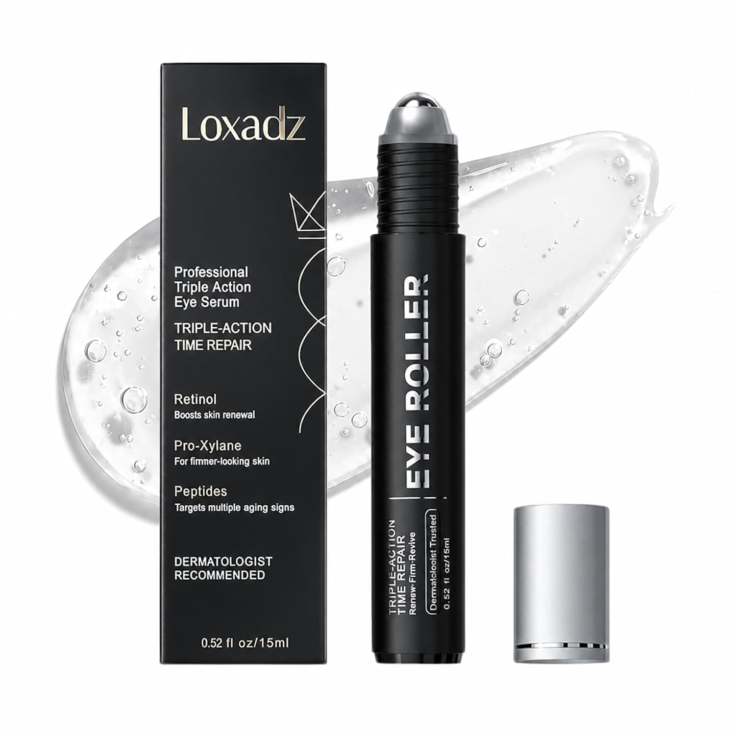 Under Eye Brightener Roller - Caffeine & Retinol Eye Serum for Dark Circles | Targets Puffiness & Fine Lines, Travel Essential Vegan Skincare, Cooling Eye Massage, Dermatologist-Tested, 0.52 fl oz