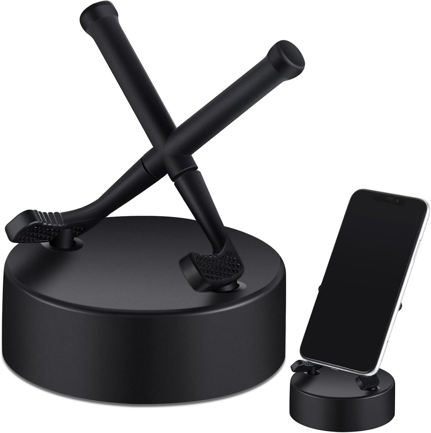 Dunzy Hockey Puck Phone Stand Hockey Cell Phone Stand Universal Smartphone Holder for Desk Accessories Home Office Desktop, Compatible with Most Mobile Phones(2 Pcs)