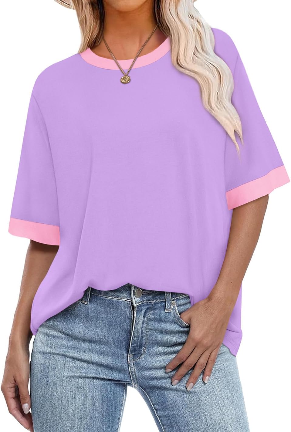 OFEEFAN Summer Tops for Women 2026 Short Sleeve Shirts Dressy Casual Crew Neck Tshirts Fashion