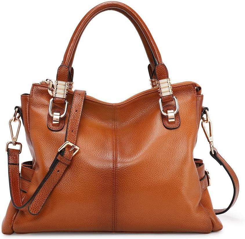 Kattee Women's Leather Purses and Handbags Satchel Tote Shoulder Bag | Top grain pebbled cowhide leather purses with protective feet, and a detachable strap for work, business, and travel.