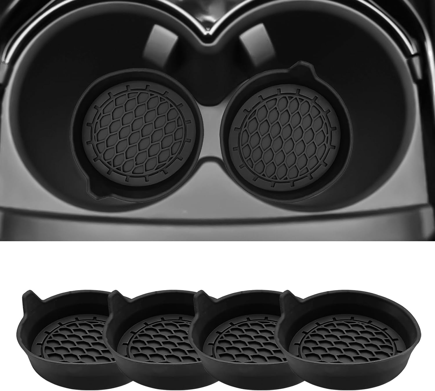4-Pack Universal Cup Holder Coasters, Black Silicone Inserts - Keep Your Car Clean with Non-Slip & Spill-Proof Coasters for All Vehicles (Black)