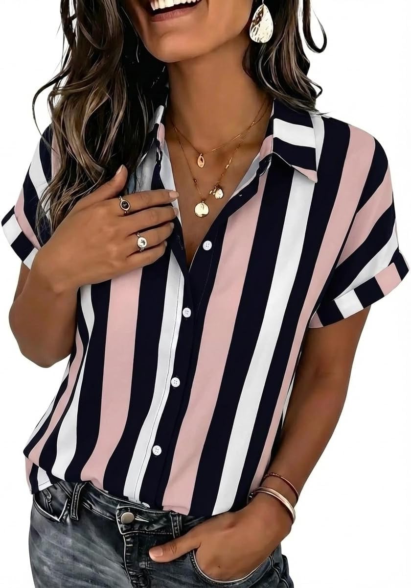 Zeagoo Womens Tops Short Sleeve Shirts Button Down Casual Blouses V Neck Outfits Summer Spring Clothes 2026