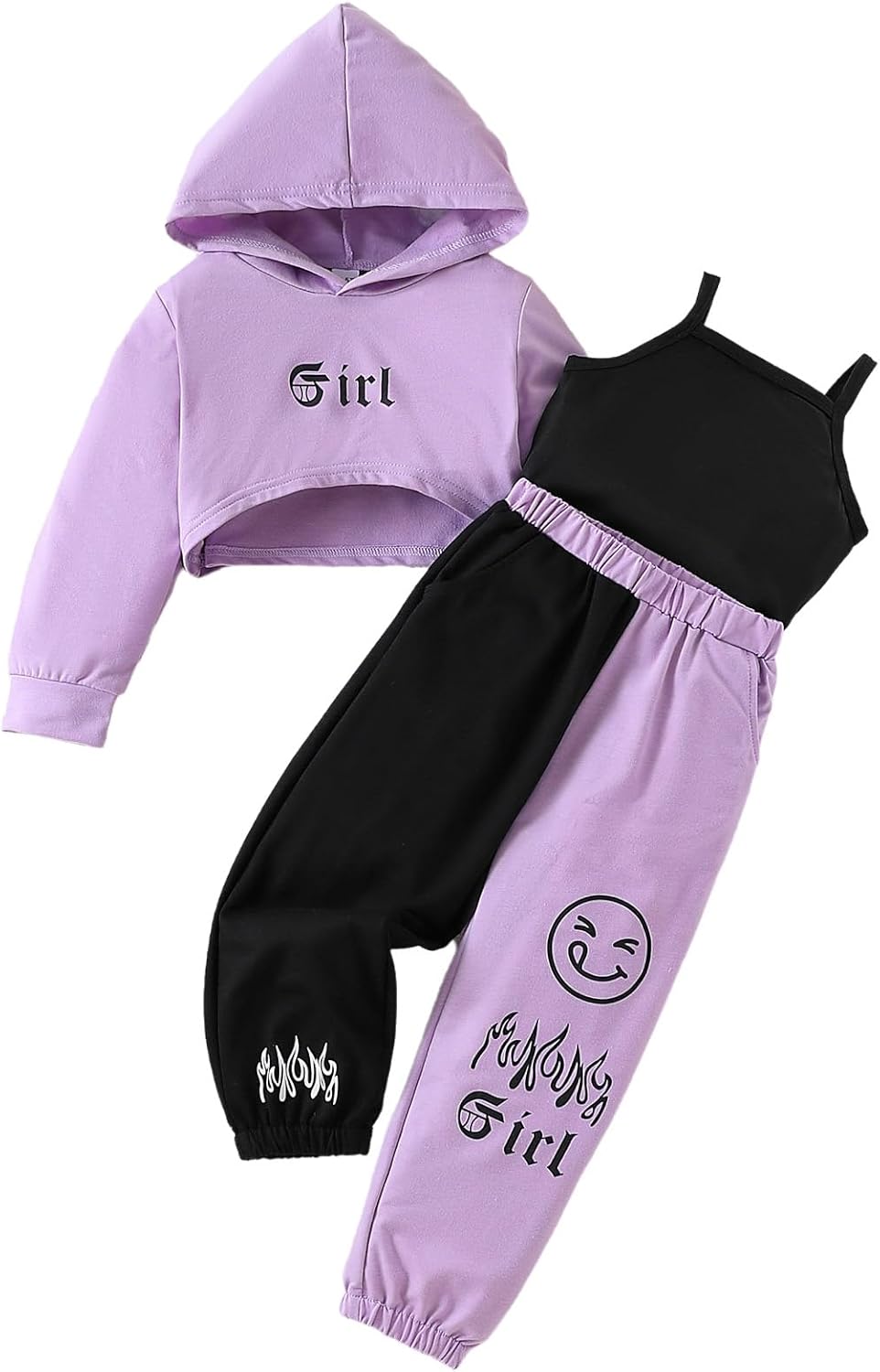 Axumity Kid Toddler Girls Clothes Outfits Letter Graphic Hoodie Sweatpants Cami Top 3PC Fall Winter Pant Set