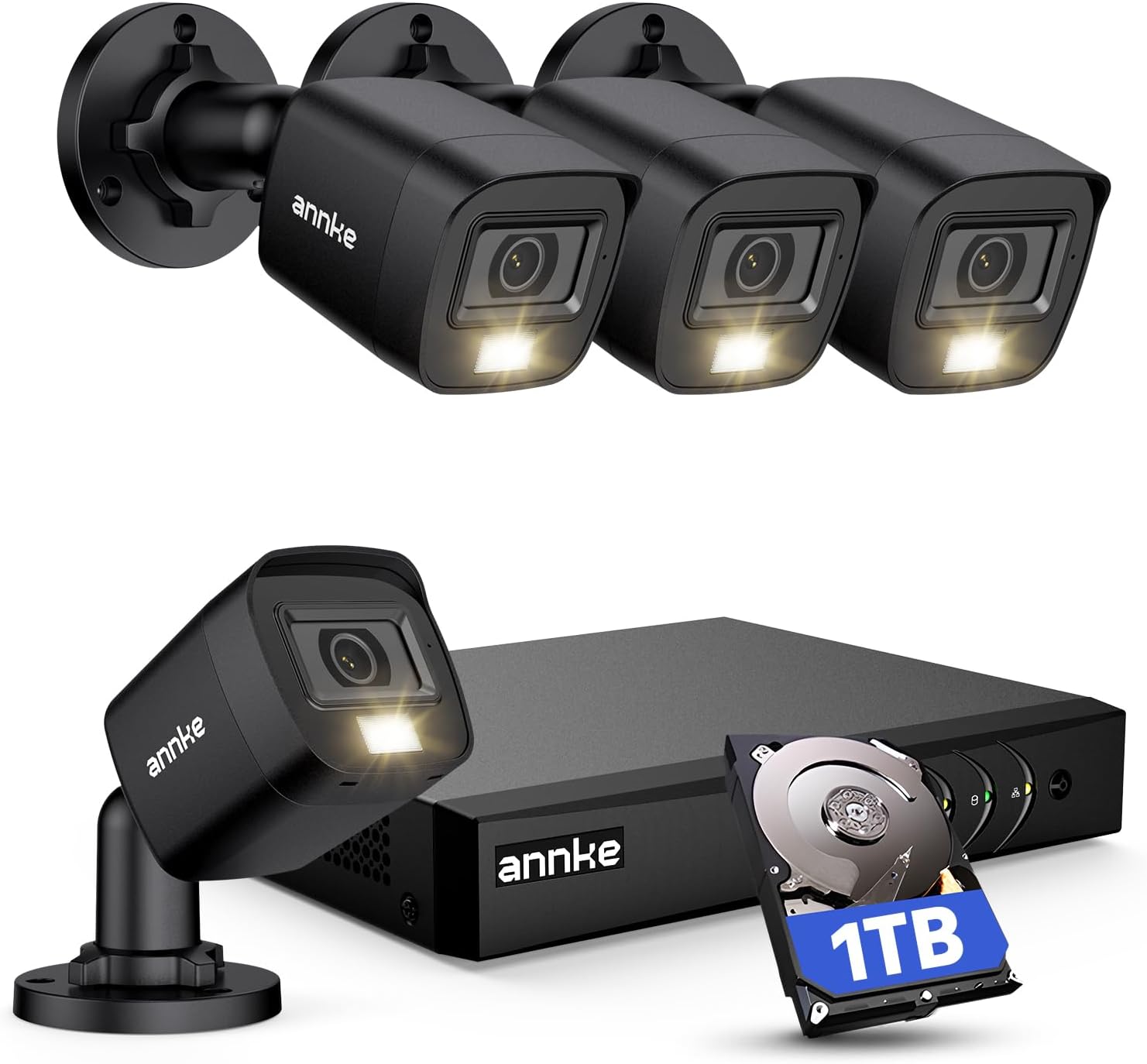 ANNKE 8CH H.265+ 3K Lite Wired Security Camera System,4X 2MP Cam, 1TB HDD | 8 Channel DVR with AI Human/Vehicle Detection, Outdoor CCTV Cameras, Smart Dual Light, IP67 Weatherproof, Color Night Vision