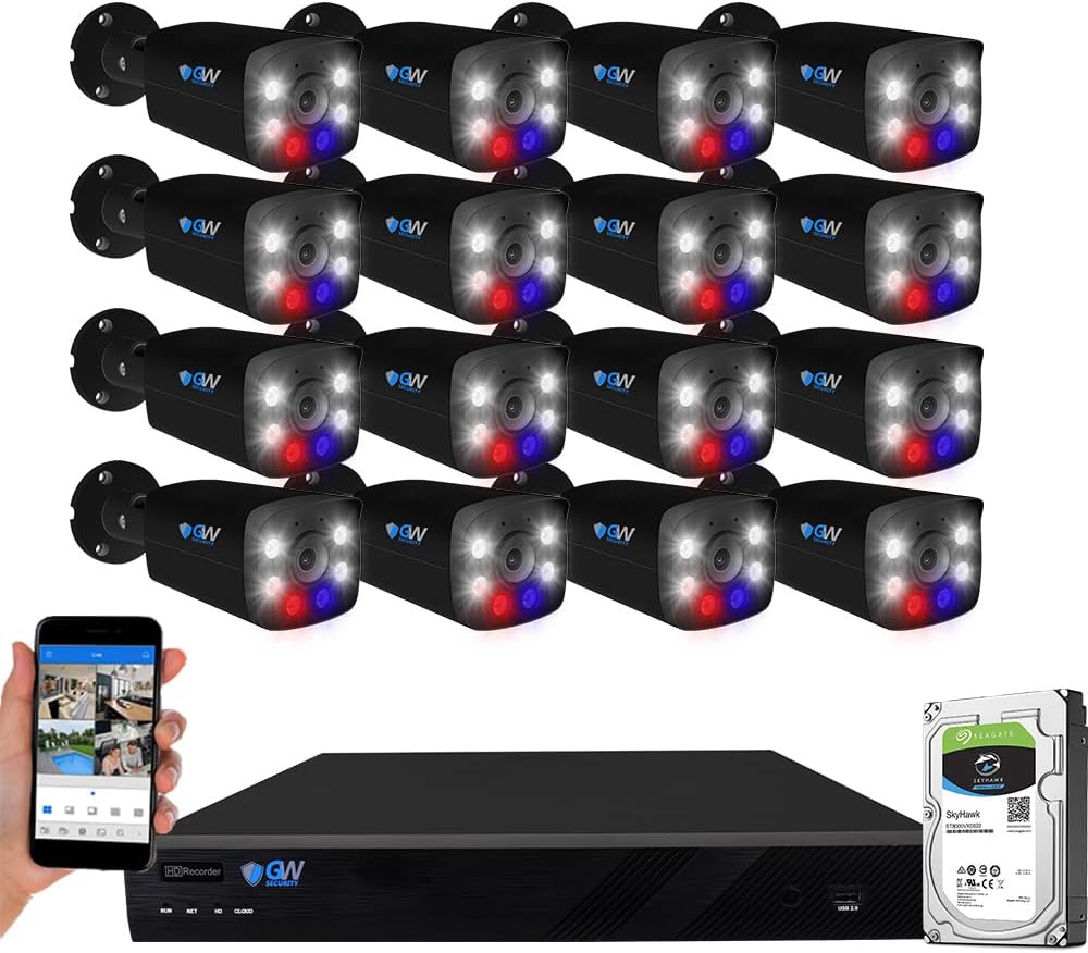 GW Security 16 Channel 12MP NVR 4K Two-Way Audio Full Color Night Vision Security Camera System with 16 x 8MP 4K Outdoor Indoor PoE Security Camera, Face Recognition/Human/Vehicle AI Detection