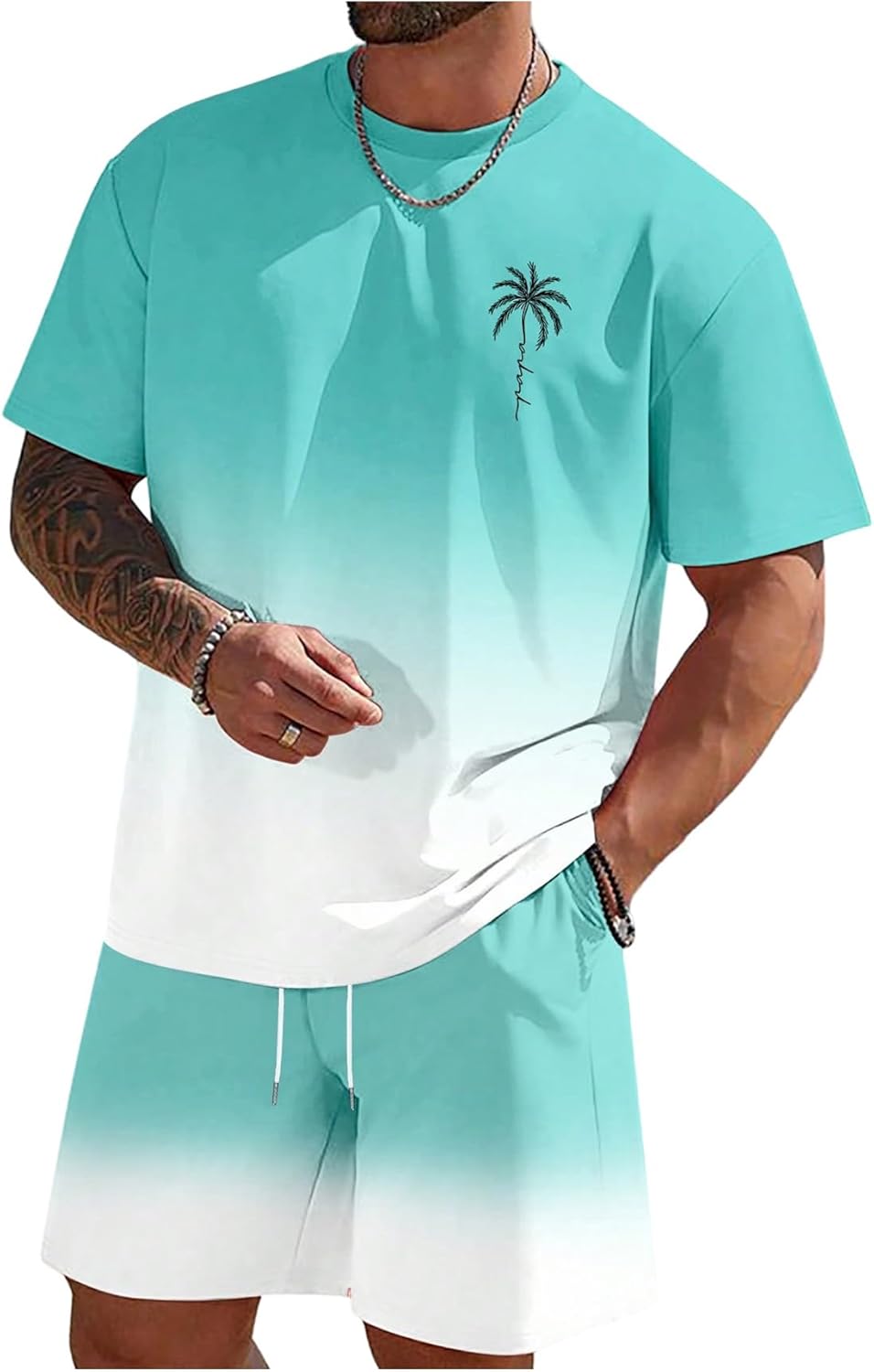 RoseSeek Men's Short Sets 2 Piece Outfits Tropical Graphic Tees and Shorts Sets Beach Vacation Outfits