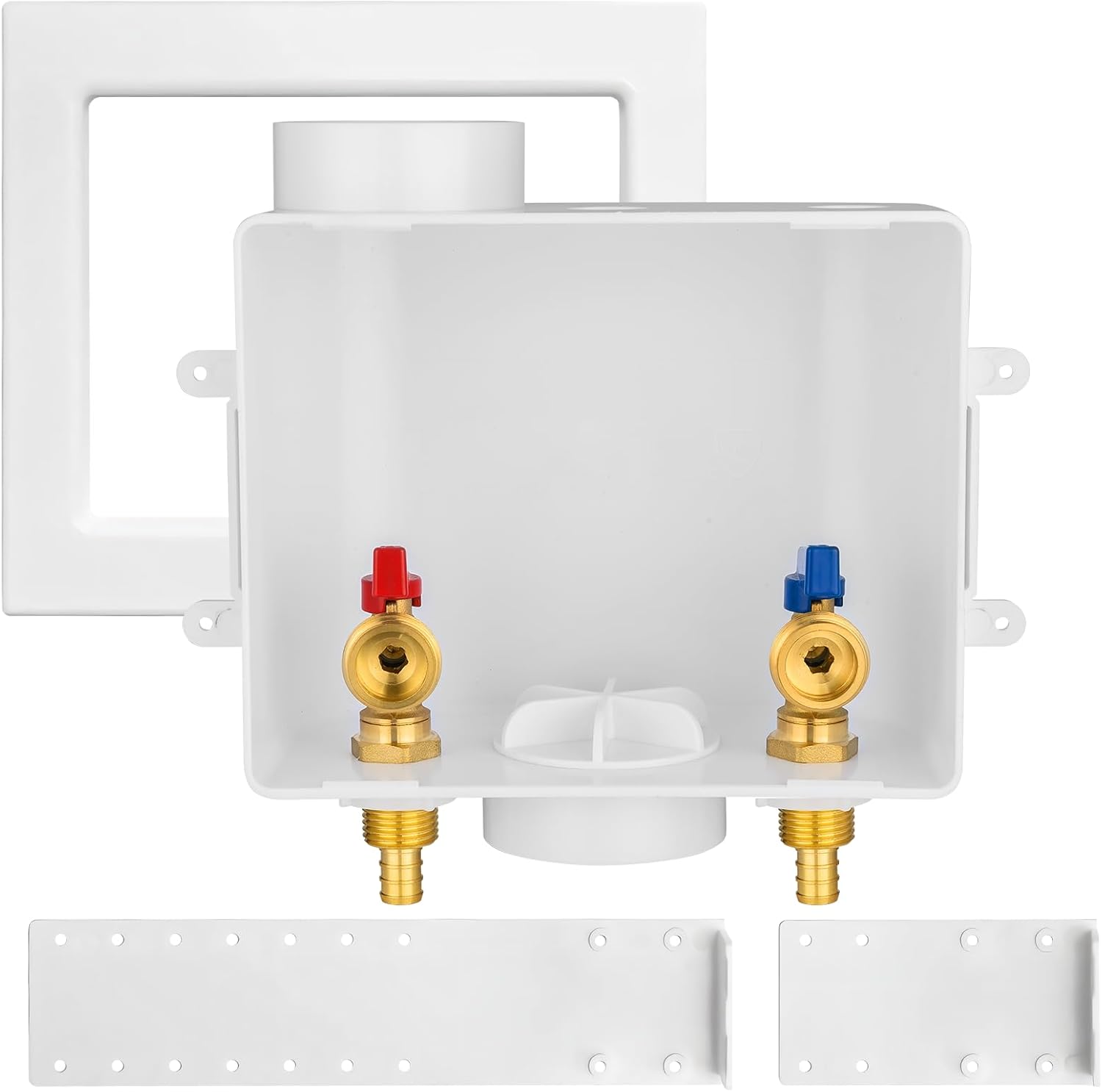 1-Pack HeSun Washing Machine Outlet Box, 1/2 Inch Crimp Pex Inlet x 3/4 Inch MHT Outlet Connection, Pex Washer Laundry Box with Center Drain(WM002)