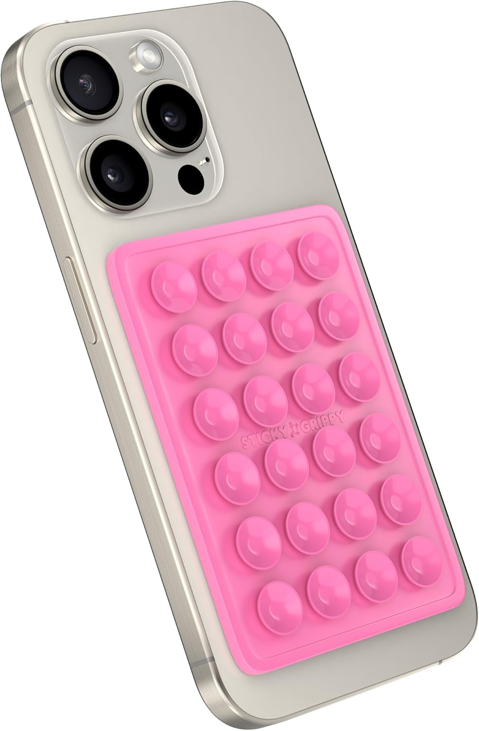 StickyGrippy Suction Phone Case Mount, Sillicon Adhesive Phone Accessory for iPhone and Android, Hands-Free Fidget Toy Mirror Shower Phone Holder, Tiktok Videos and Selfies (Bubble Gum)